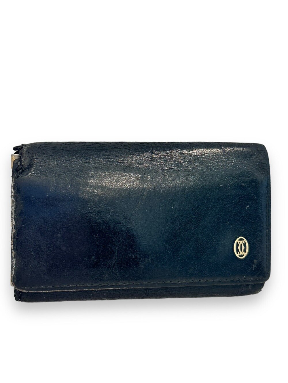 Cartier Black Leather Key Holder Wallet Organizer 4 Hook Vintage L45
